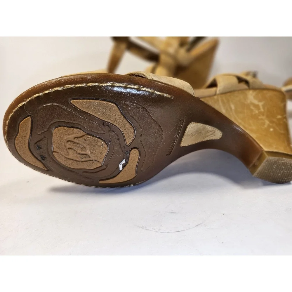 BORN CROWN US 8 Gold Leather Platform High Heel‎ Sandals Shoes Open Toe